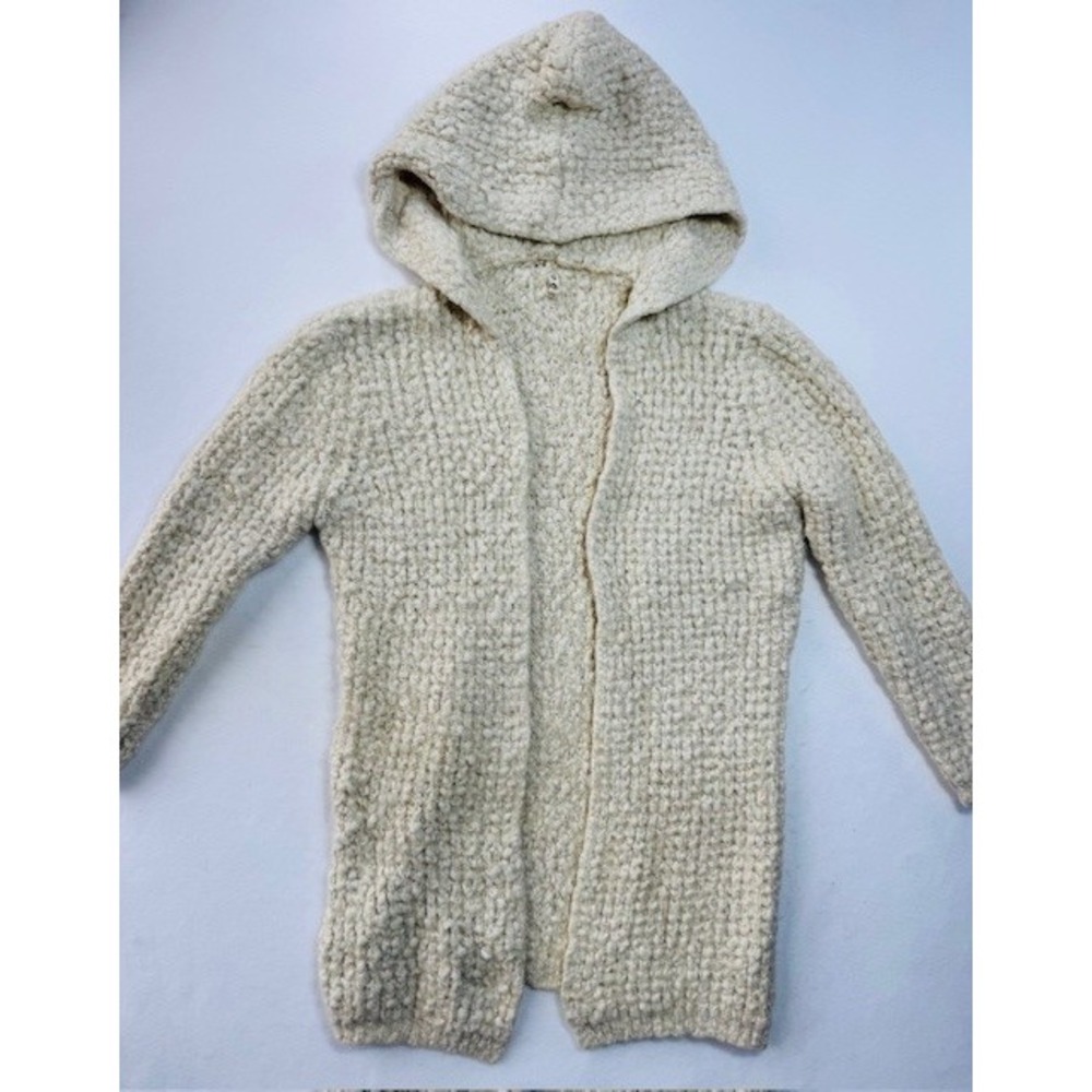 POL Boutique Womens Sweater Cardigan MED Cream Eyelash Chunky Popcorn Hooded